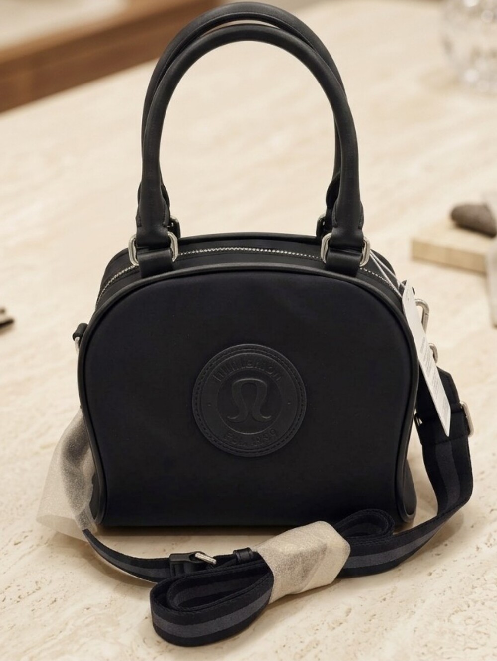 Lululemon Black Bowler Crossbody Or Tote Bag 4.5L Silver Hardware